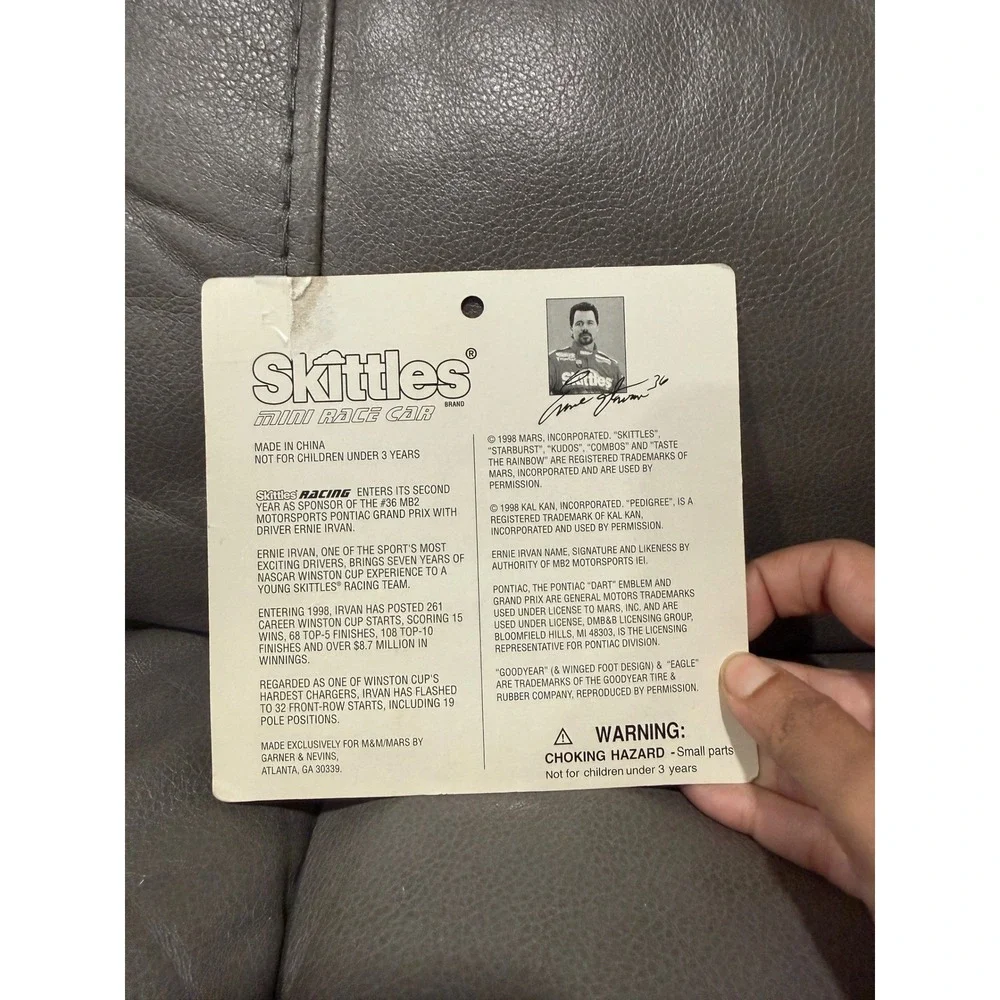 Vintage 1998 Skittles Mini Race Car 36 Ernie Irvan 1:64 Die-Cast New on Card
